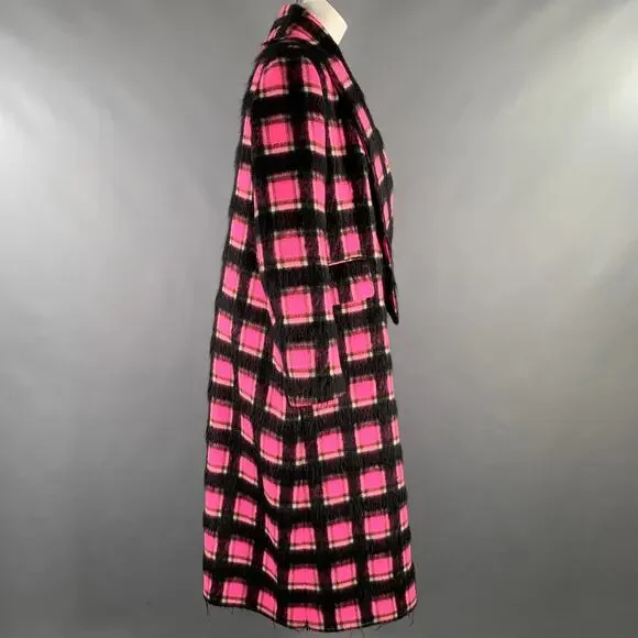 GOLDEN GOOSE Size S Pink Black White Wool Blend Plaid Shawl Lapel Coat - Picture 3 of 9